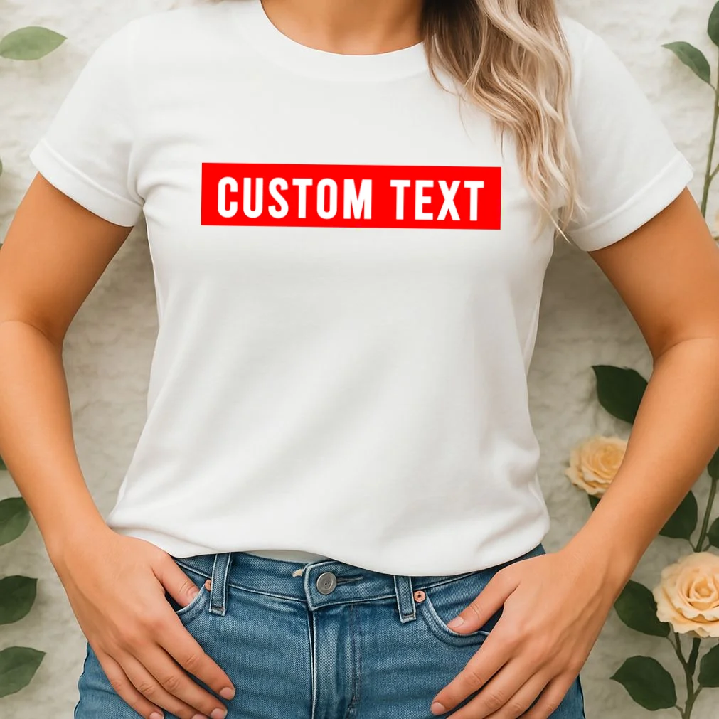 Box Logo Custom Text, Red Box, Personalized Women's T-Shirt - Front 1