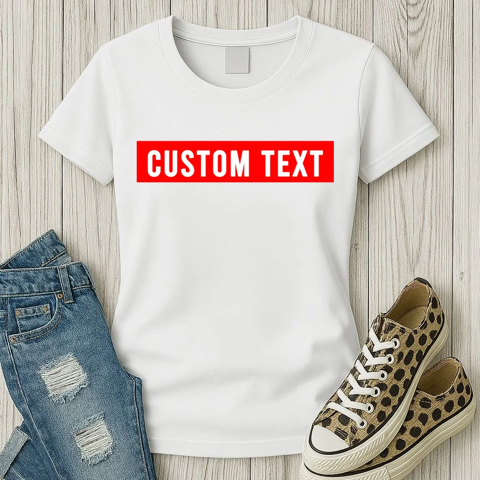 Box Logo Custom Text, Red Box, Personalized Women's T-Shirt - Front 2
