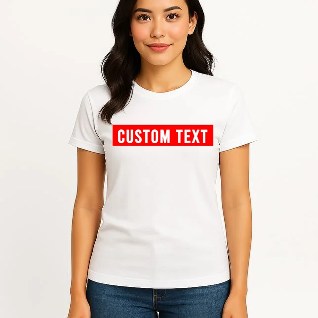 Box Logo Custom Text, Red Box, Personalized Women's T-Shirt - Front 3