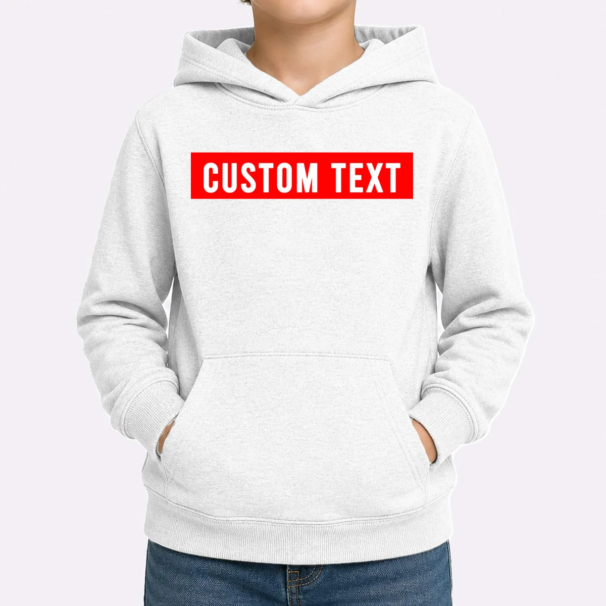 Box Logo Custom Text, Red Box, Personalized Kids Hoodie - Front 1