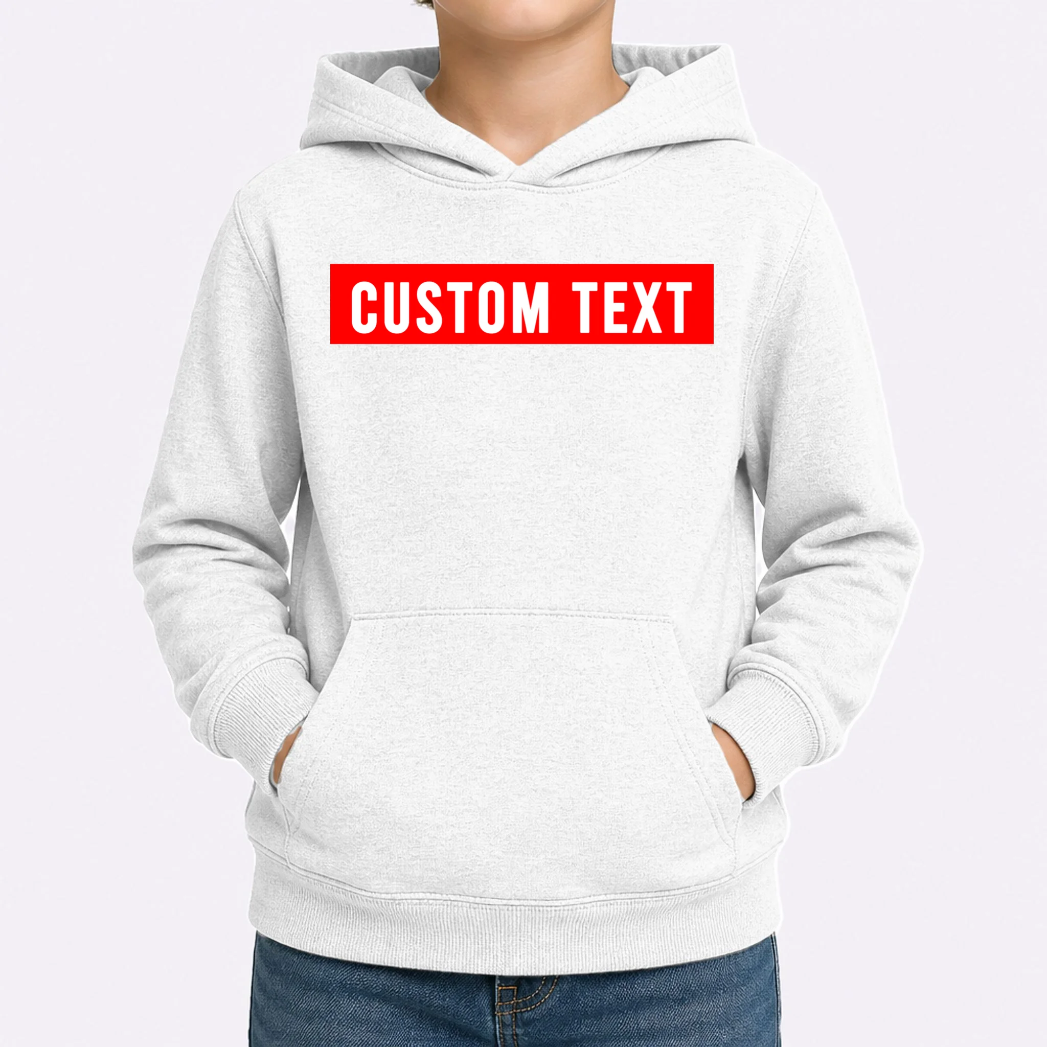Box Logo Custom Text, Red Box, Personalized Kids Hoodie - Front 1