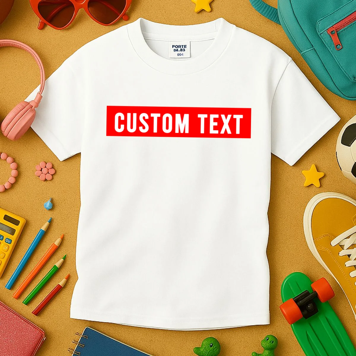 Box Logo Custom Text, Red Box, Personalized Kids T-Shirt - Front 2