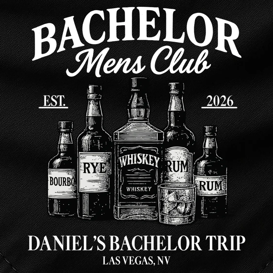 BACHELOR Mens Club Whiskey Rye Bourbon Rum (Customizable) Dog Bandana - Front - Close-up
