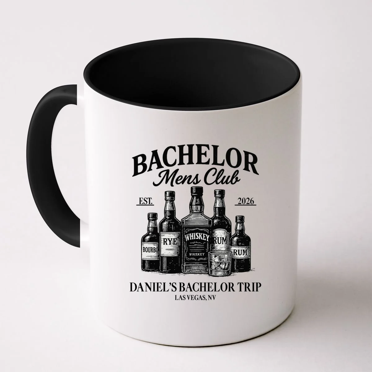 BACHELOR Mens Club Whiskey Rye Bourbon Rum (Customizable) Mug - Front