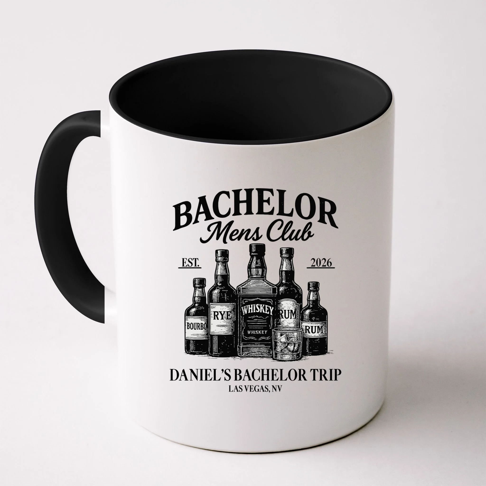 BACHELOR Mens Club Whiskey Rye Bourbon Rum (Customizable) Mug - Front
