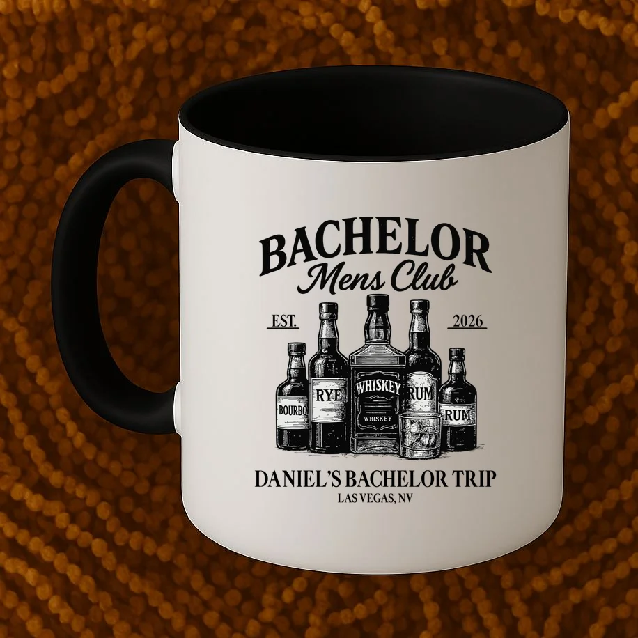 BACHELOR Mens Club Whiskey Rye Bourbon Rum (Customizable) Coffee Mug - Front 1