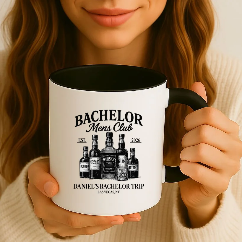 BACHELOR Mens Club Whiskey Rye Bourbon Rum (Customizable) Coffee Mug - Front 2