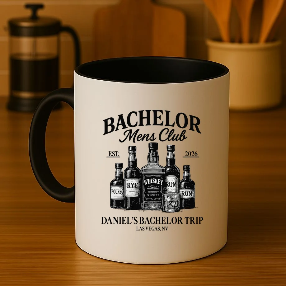BACHELOR Mens Club Whiskey Rye Bourbon Rum (Customizable) Coffee Mug - Front 3