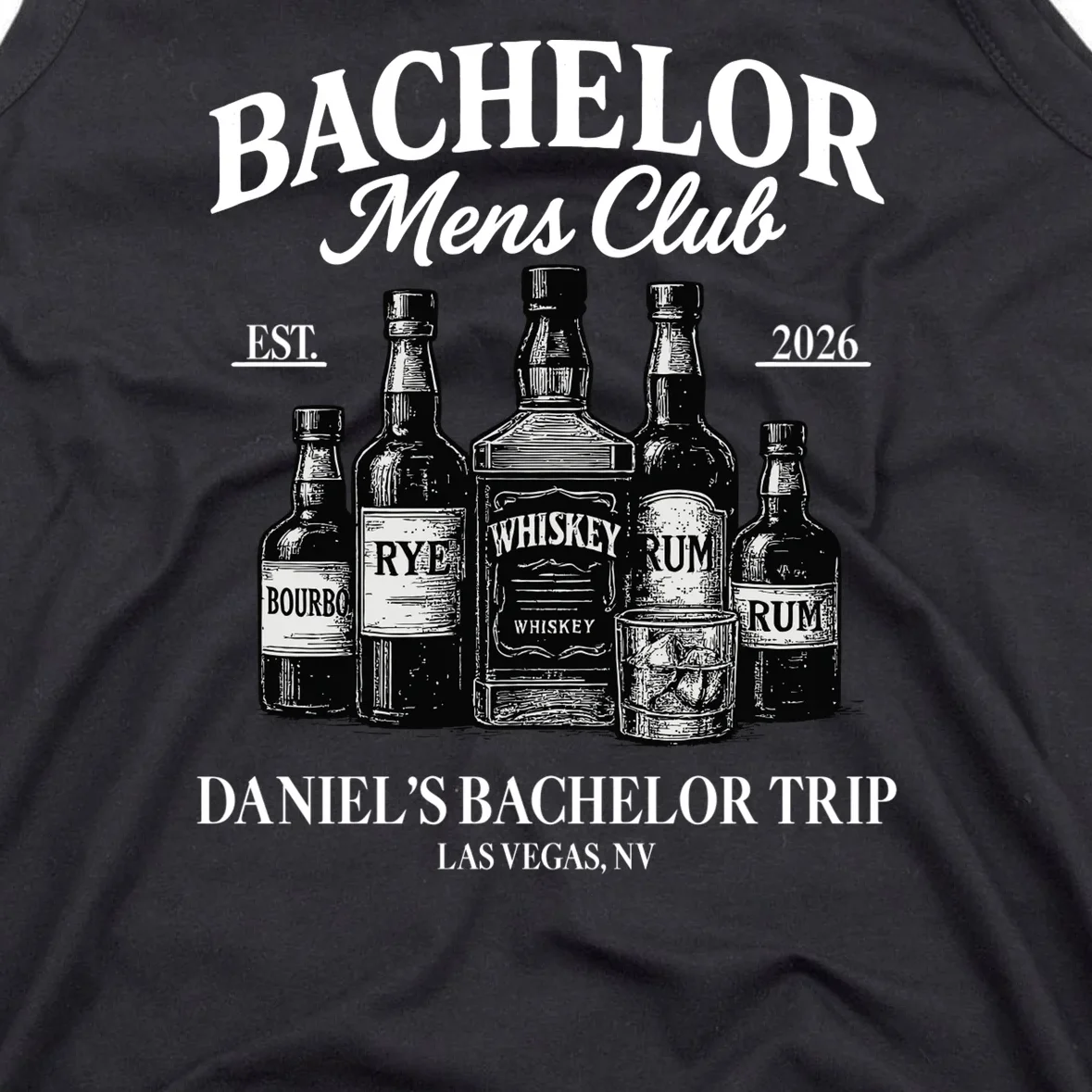 BACHELOR Mens Club Whiskey Rye Bourbon Rum (Customizable) Men's Tank Top - Front - Close-up
