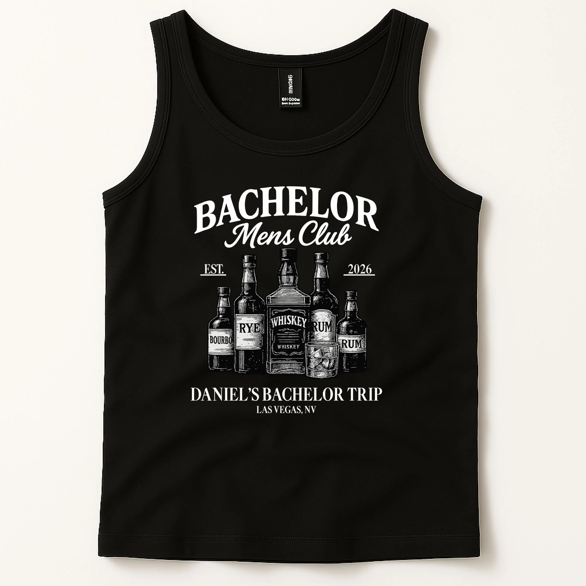 BACHELOR Mens Club Whiskey Rye Bourbon Rum (Customizable) Men's Tank Top - Front 1