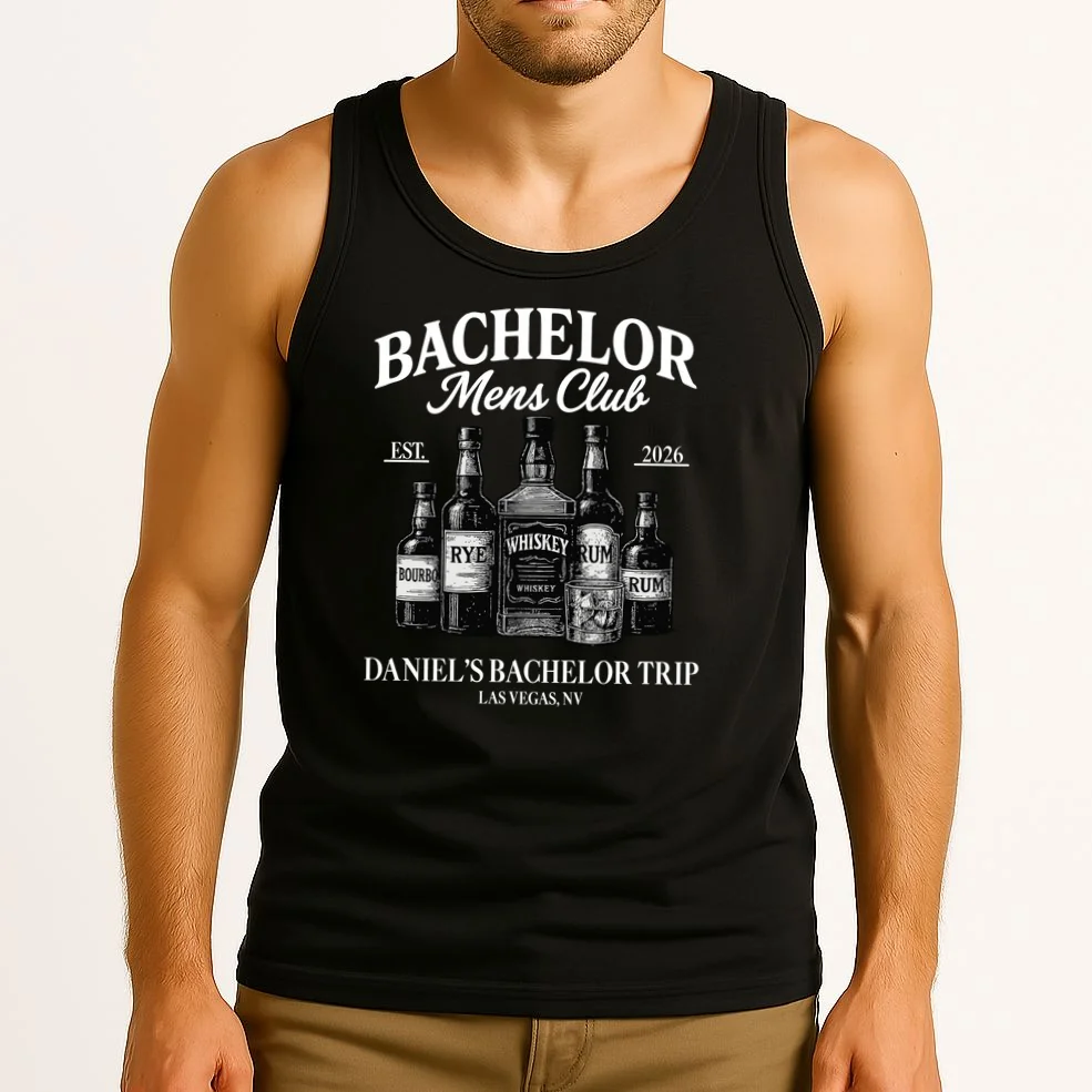BACHELOR Mens Club Whiskey Rye Bourbon Rum (Customizable) Tank Top - Front 2