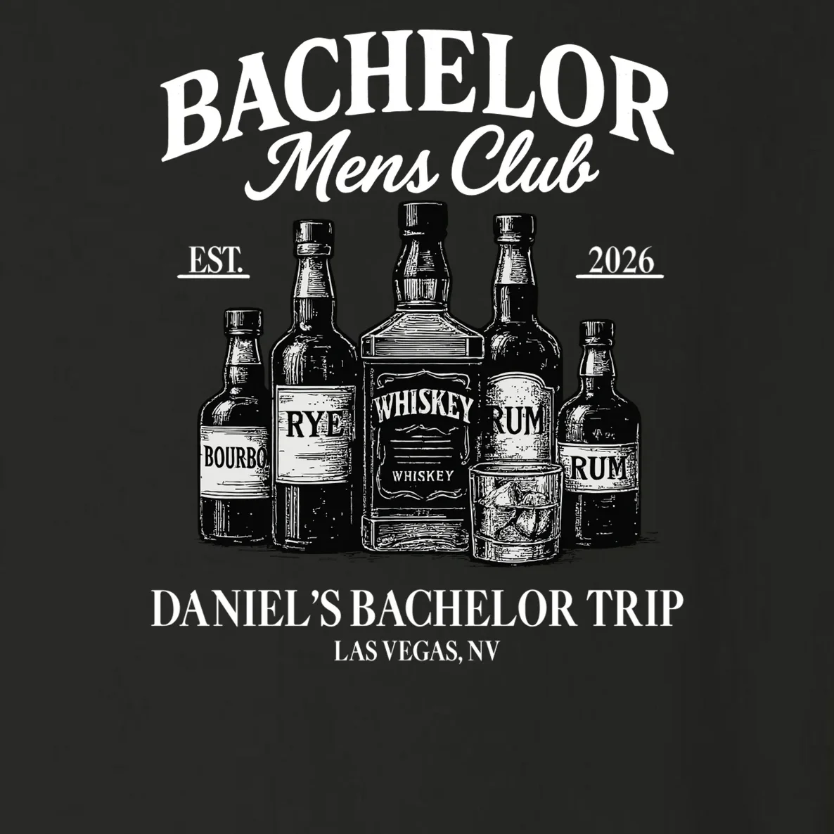 BACHELOR Mens Club Whiskey Rye Bourbon Rum (Customizable) Toddler Long Sleeve Shirt - Front - Close-up