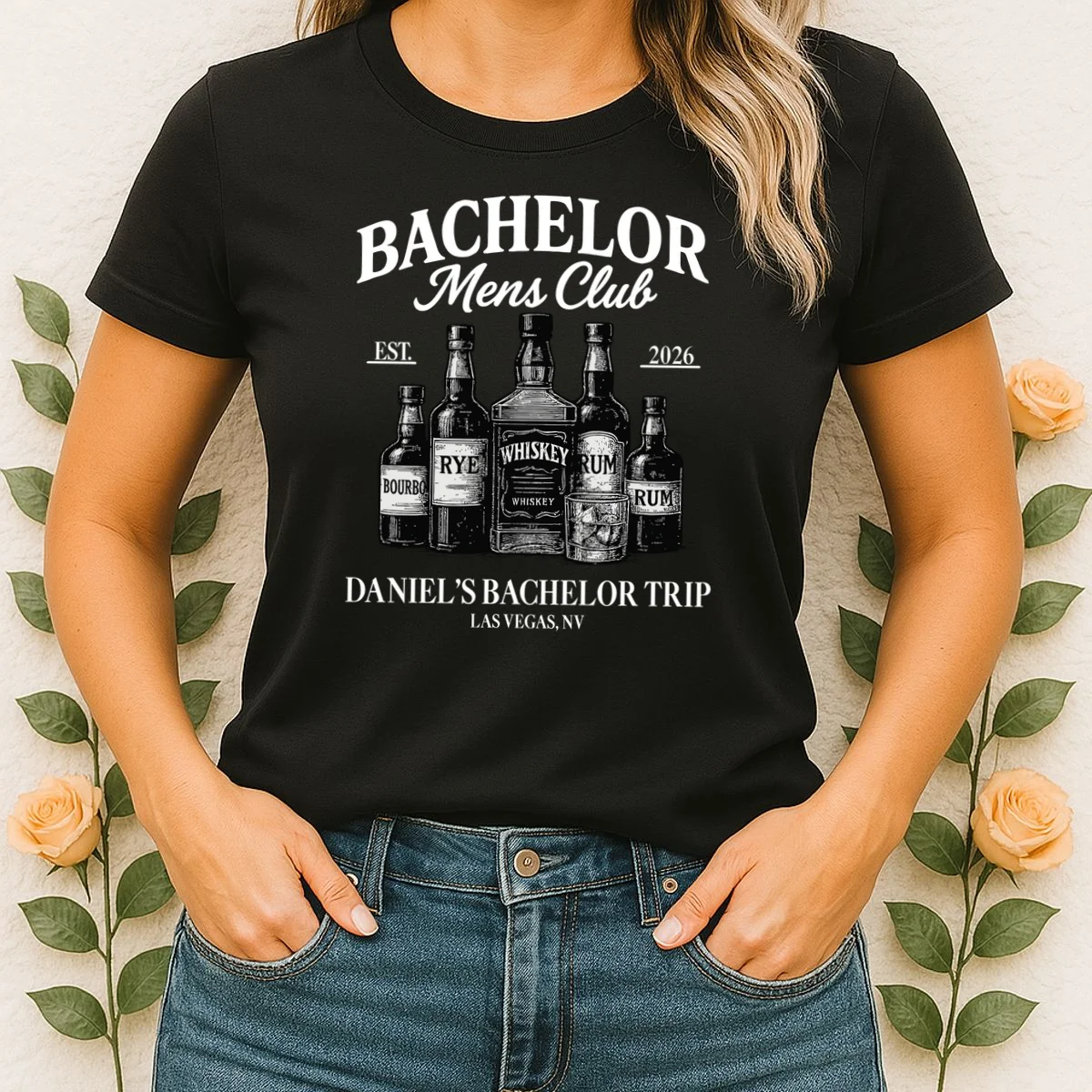 BACHELOR Mens Club Whiskey Rye Bourbon Rum (Customizable) Women's T-Shirt - Front 1
