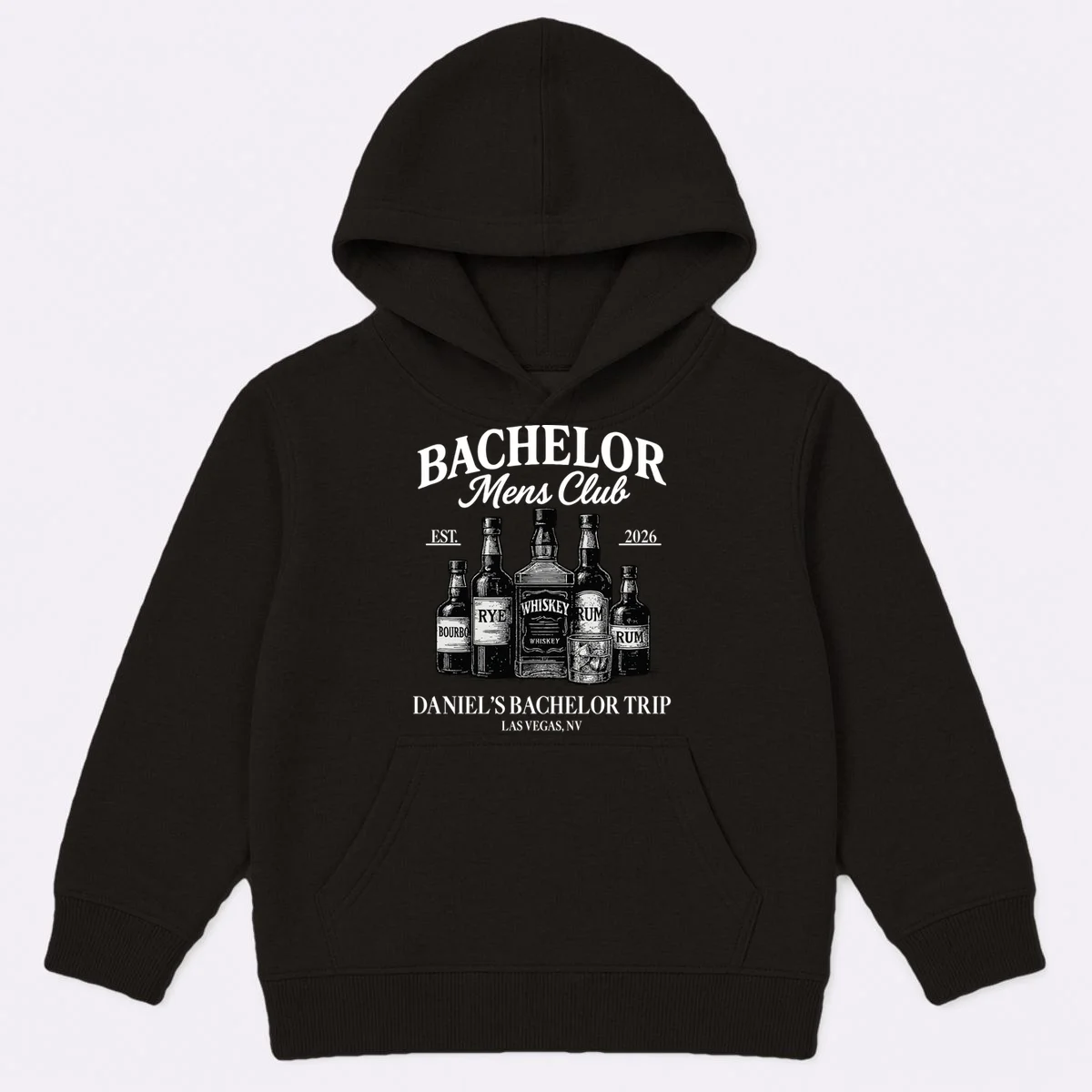 BACHELOR Mens Club Whiskey Rye Bourbon Rum (Customizable) Kids Hoodie - Front