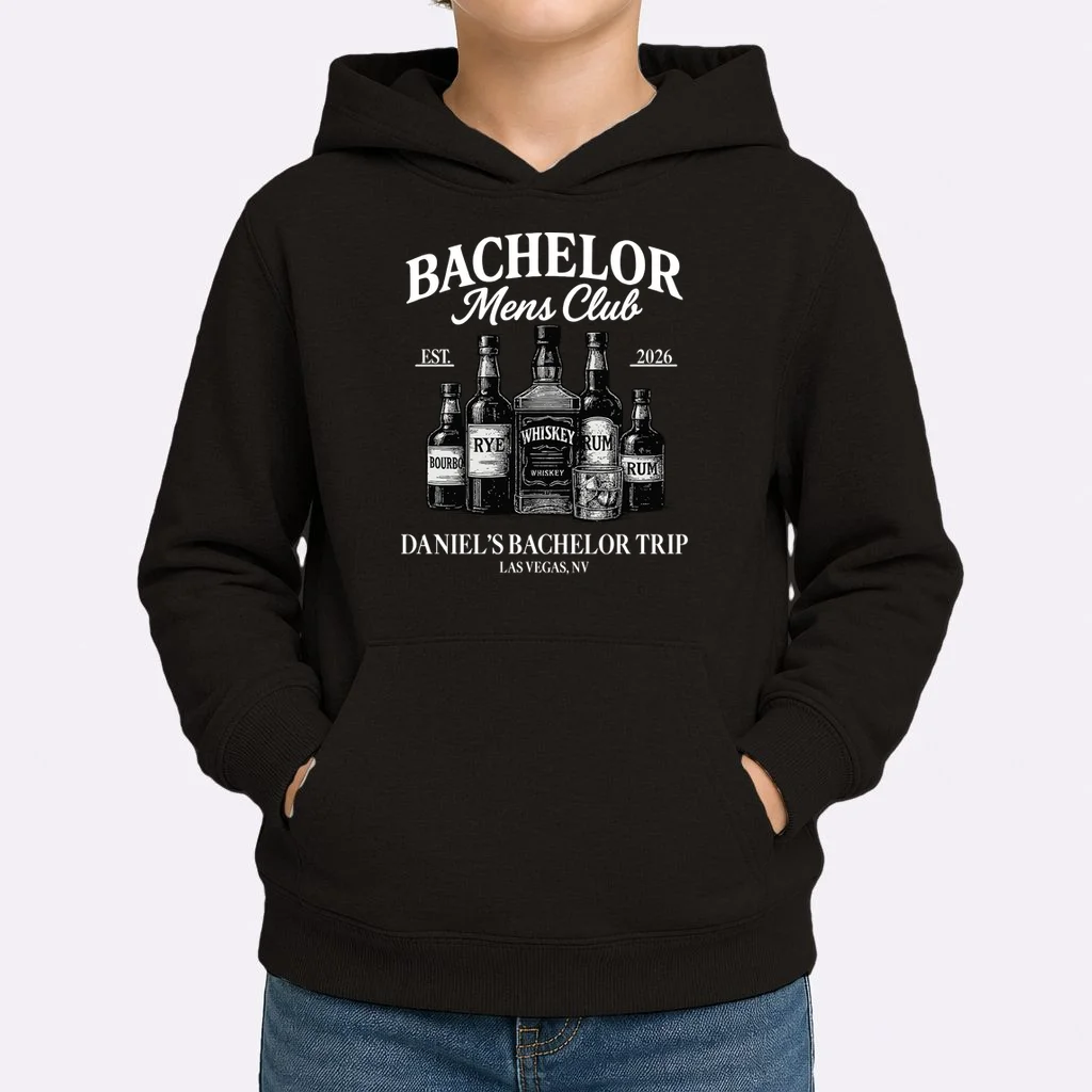 BACHELOR Mens Club Whiskey Rye Bourbon Rum (Customizable) Kids Hoodie - Front 1