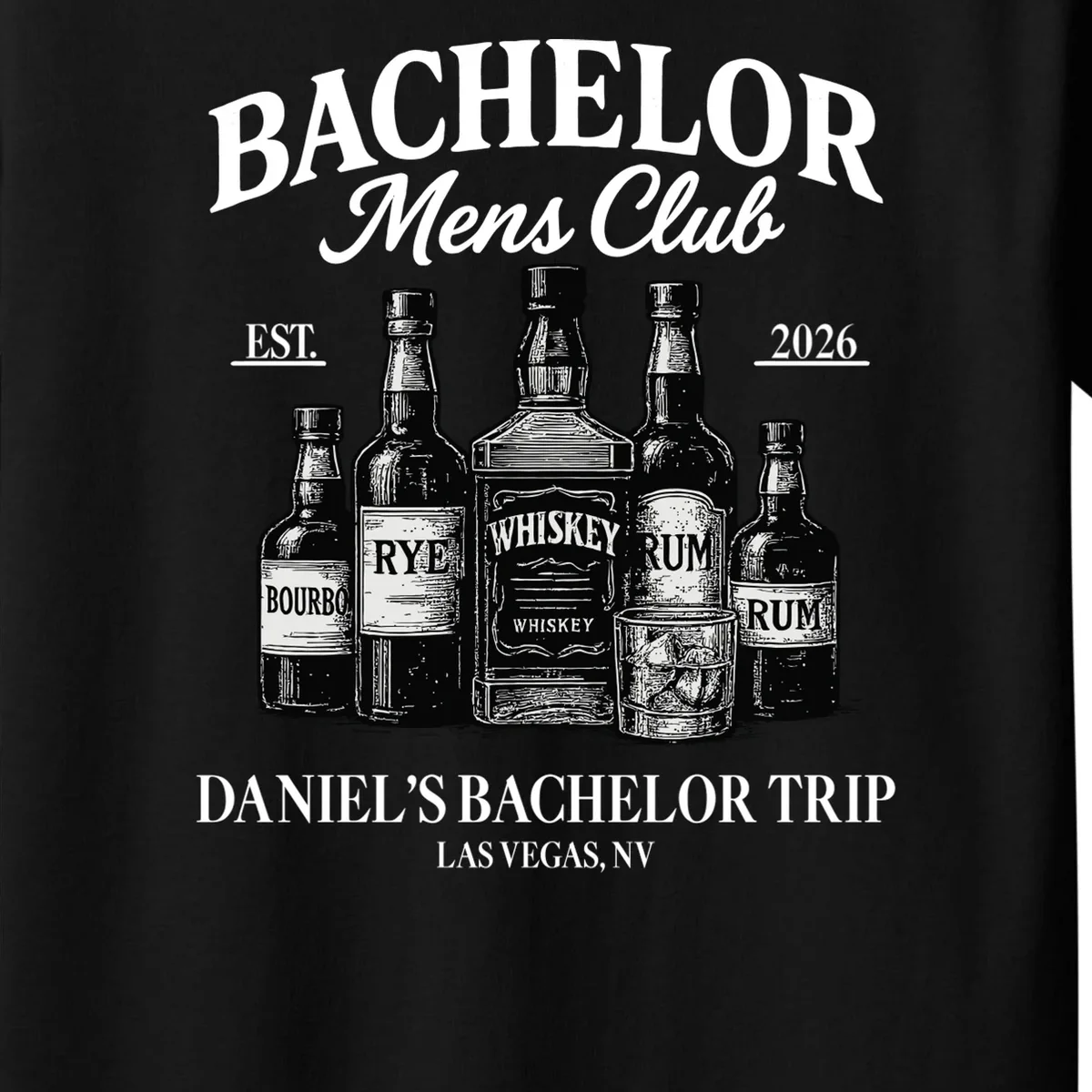 BACHELOR Mens Club Whiskey Rye Bourbon Rum (Customizable) Kids T-Shirt - Front - Close-up