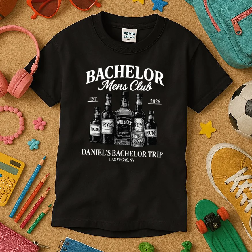 BACHELOR Mens Club Whiskey Rye Bourbon Rum (Customizable) Kids T-Shirt - Front 2