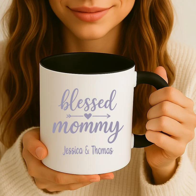 Blessed Mommy Jessica & Thomas Customizable Gift For Mom Coffee Mug - Front 2