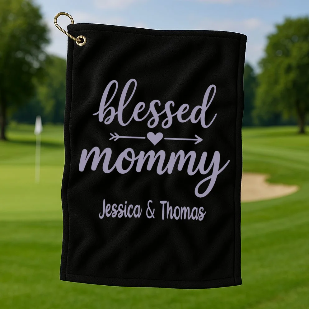 Blessed Mommy Jessica & Thomas Customizable Gift For Mom Golf Towel - Front 1