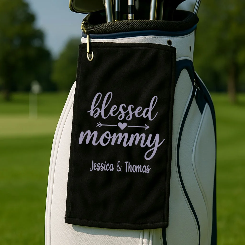 Blessed Mommy Jessica & Thomas Customizable Gift For Mom Golf Towel - Front 2