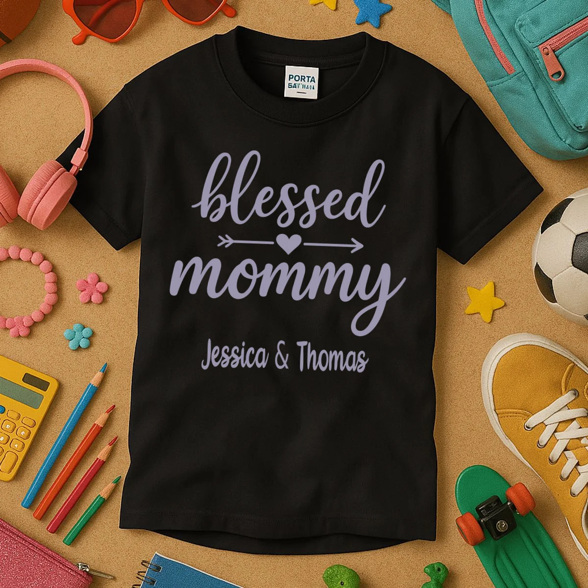 Blessed Mommy Jessica & Thomas Customizable Gift For Mom Kids T-Shirt - Front 2
