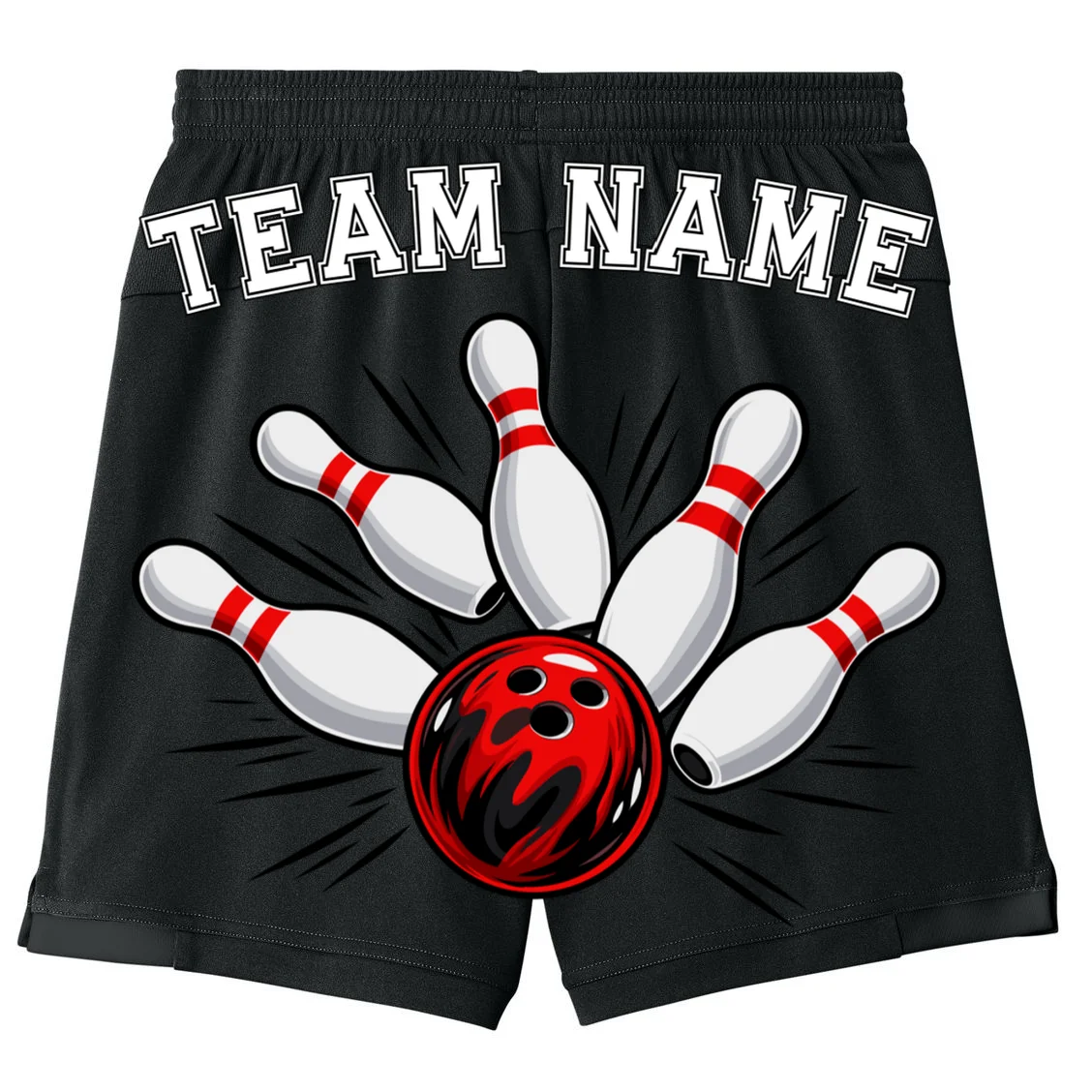 Bowling Team Name Personalized Custom Gift -  Bowling Pins & Ball Matching Design Kids Shorts - Back