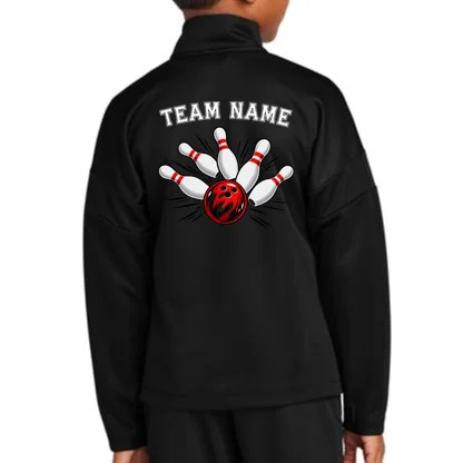 Bowling Team Name Personalized Custom Gift -  Bowling Pins & Ball Matching Design Kids Jacket - Back - Close-up