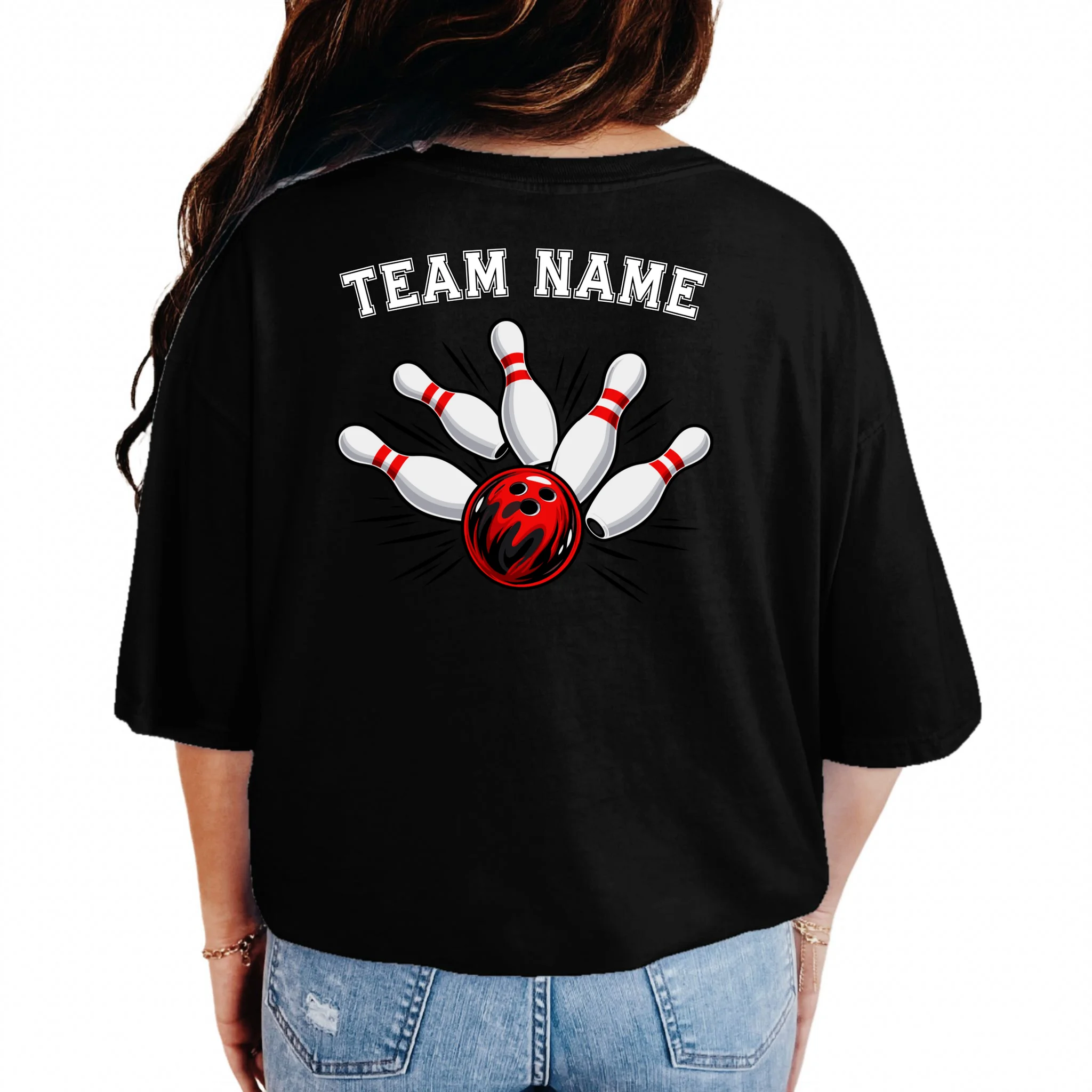 Bowling Team Name Personalized Custom Gift -  Bowling Pins & Ball Matching Design Comfort Colors Unisex T-Shirt - Back