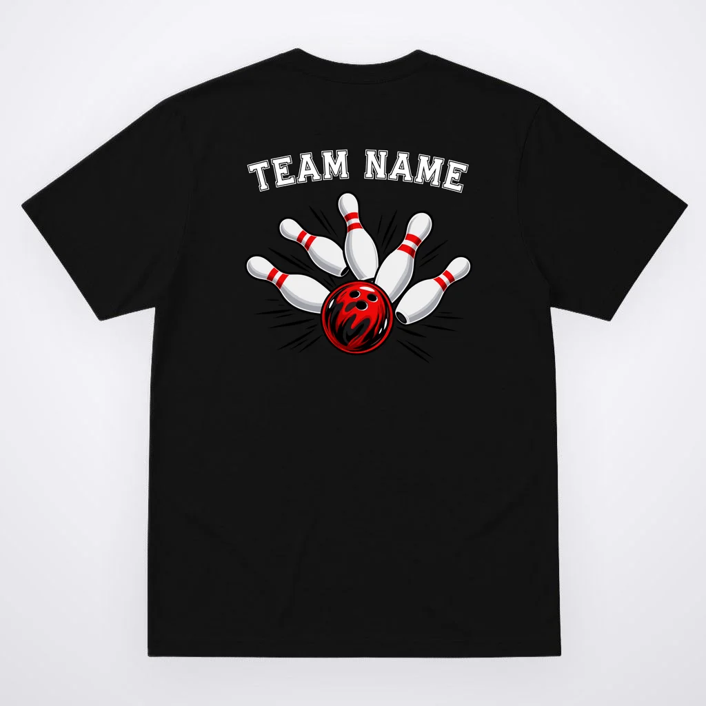 Bowling Team Name Personalized Custom Gift -  Bowling Pins & Ball Matching Design Men's T-Shirt - Back