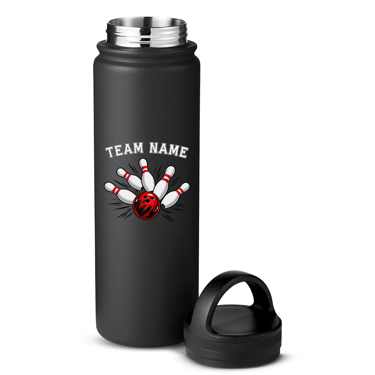 Bowling Team Name Personalized Custom Gift -  Bowling Pins & Ball Matching Design 24oz Water Bottle - Back - Close-up