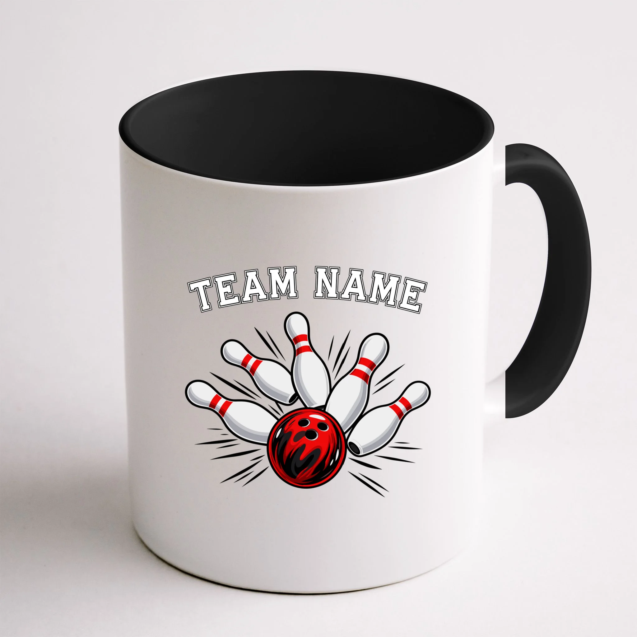 Bowling Team Name Personalized Custom Gift -  Bowling Pins & Ball Matching Design Mug - Back
