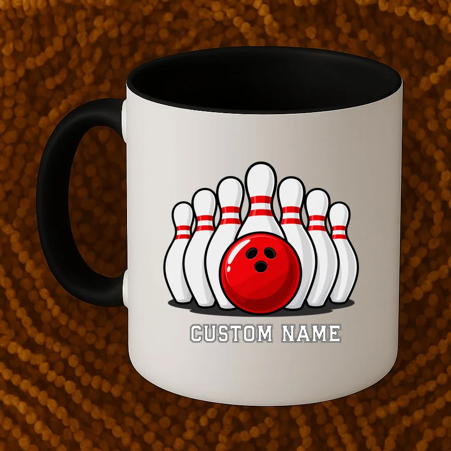 Bowling Team Name Personalized Custom Gift -  Bowling Pins & Ball Matching Design Mug - Front 1