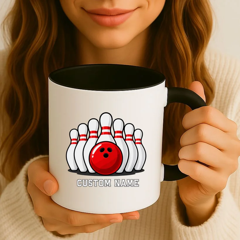 Bowling Team Name Personalized Custom Gift -  Bowling Pins & Ball Matching Design Mug - Front 2
