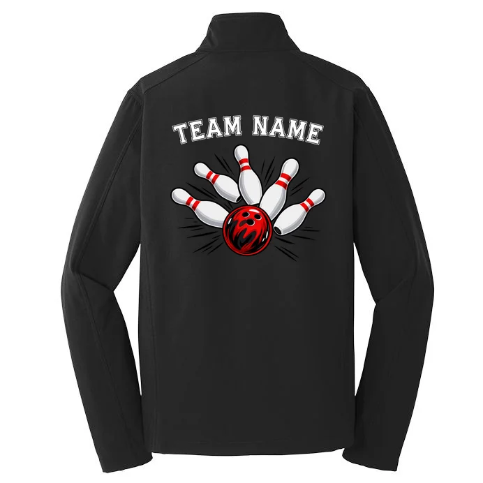 Bowling Team Name Personalized Custom Gift -  Bowling Pins & Ball Matching Design Men's Soft Jacket - Back - Close-up