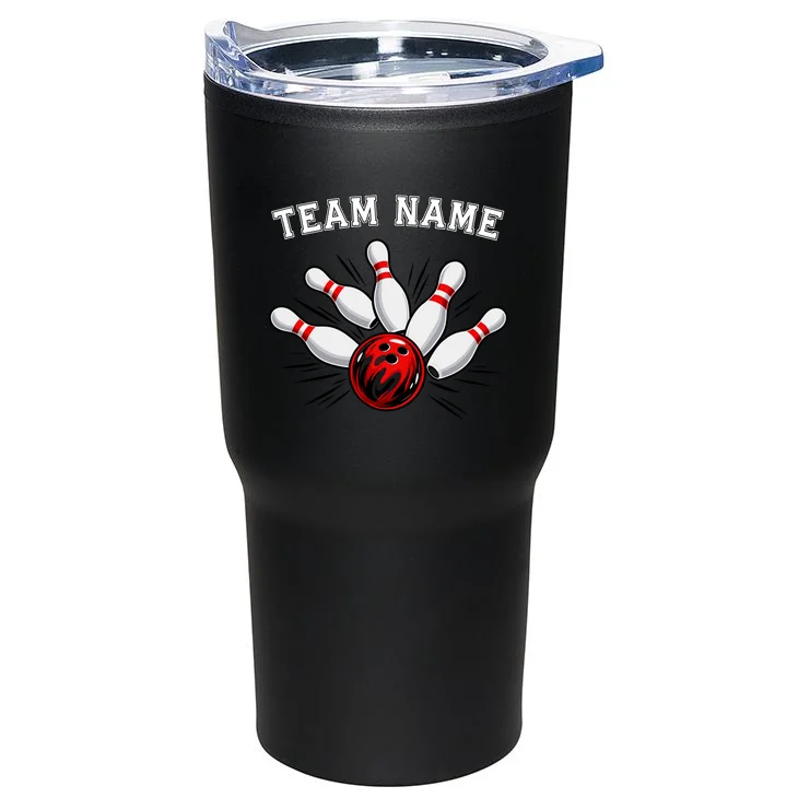 Bowling Team Name Personalized Custom Gift -  Bowling Pins & Ball Matching Design 20oz Tumbler - Back