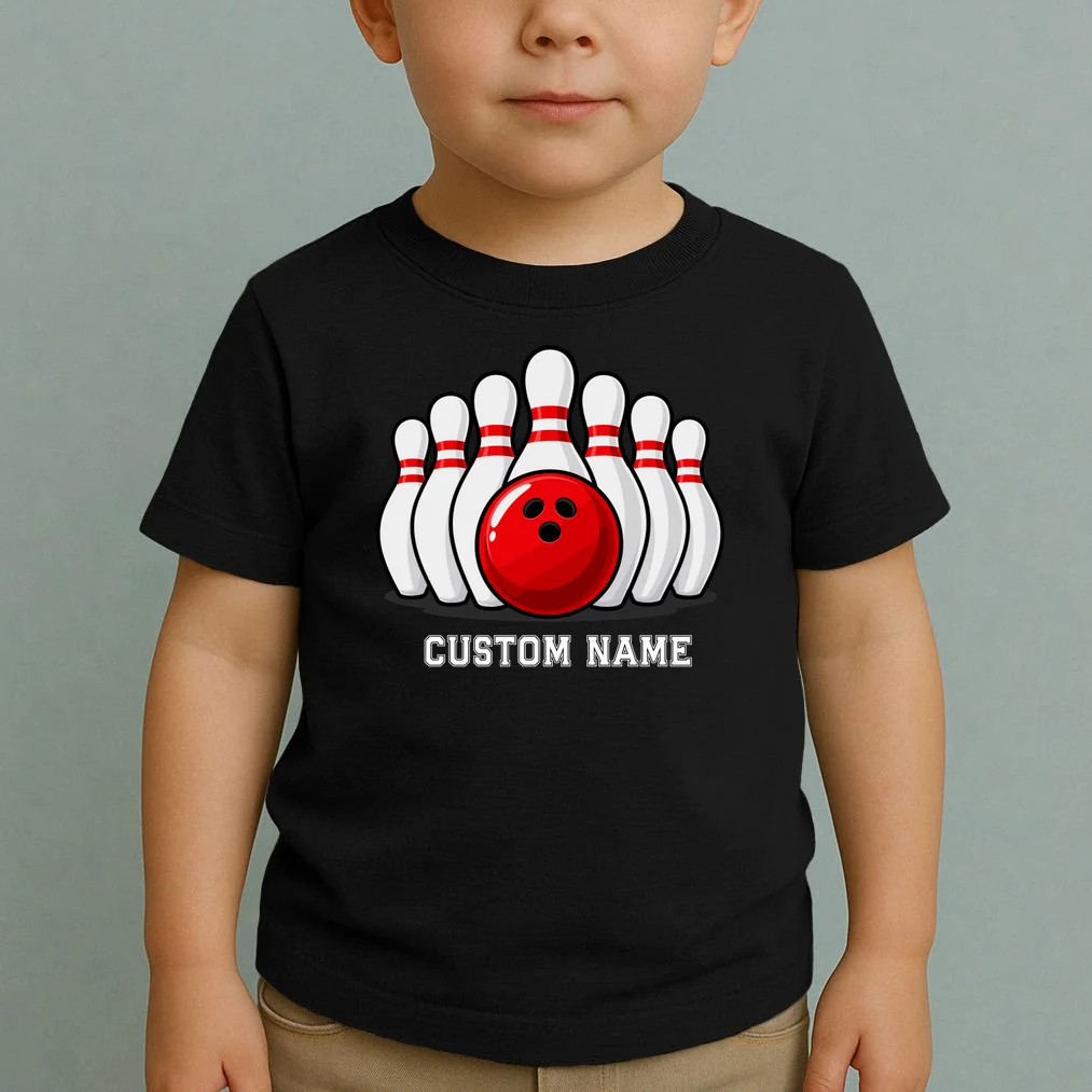 Bowling Team Name Personalized Custom Gift -  Bowling Pins & Ball Matching Design Toddler T-Shirt - Front 1
