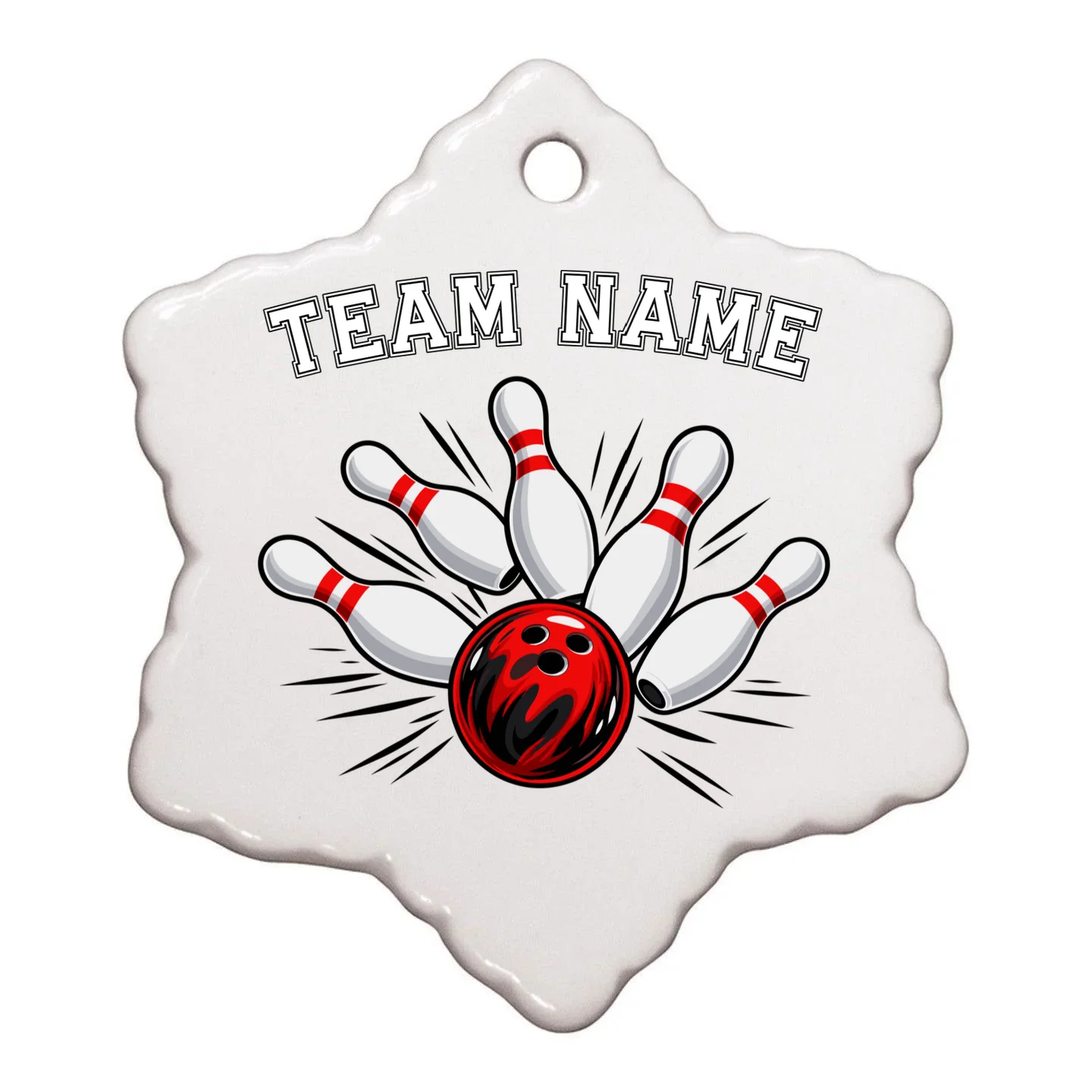 Bowling Team Name Personalized Custom Gift -  Bowling Pins & Ball Matching Design Ornament - Back - Close-up