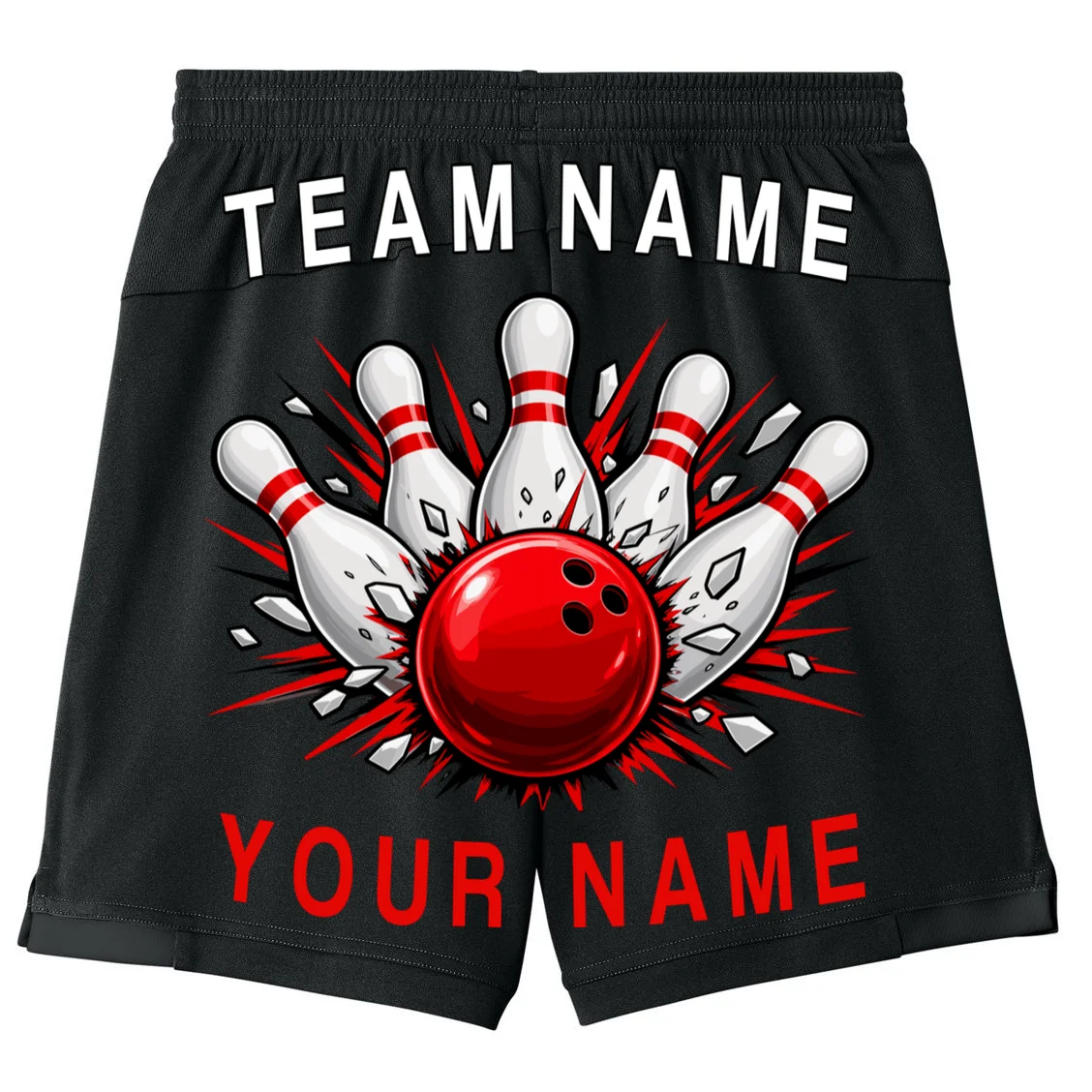 Bowling Team Name Personalized Custom Gift - Custom Bowling Pins & Ball Team Design Kids Shorts - Back