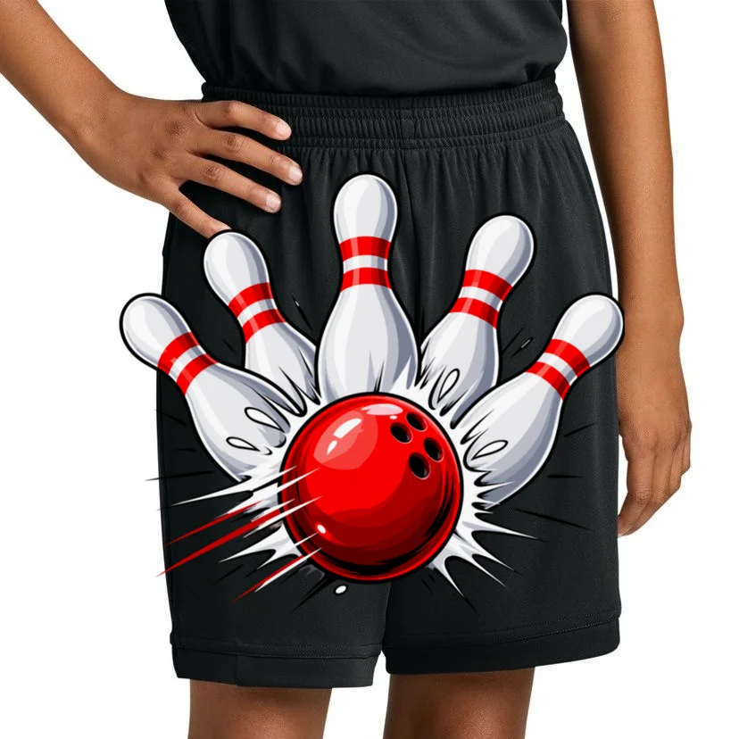 Bowling Team Name Personalized Custom Gift - Custom Bowling Pins & Ball Team Design Kids Shorts - Front 1