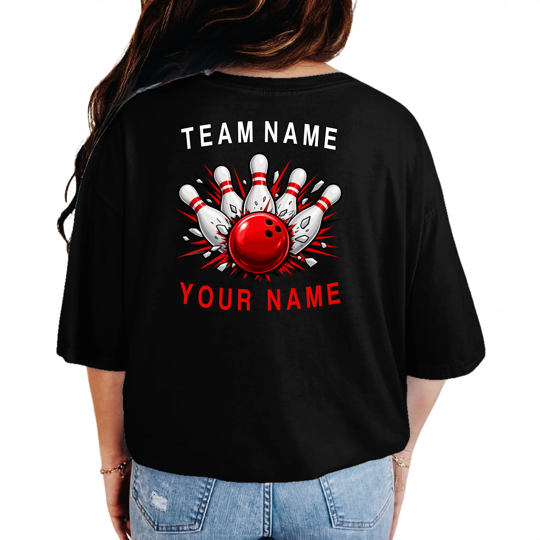 Bowling Team Name Personalized Custom Gift - Custom Bowling Pins & Ball Team Design Comfort Colors Unisex T-Shirt - Back