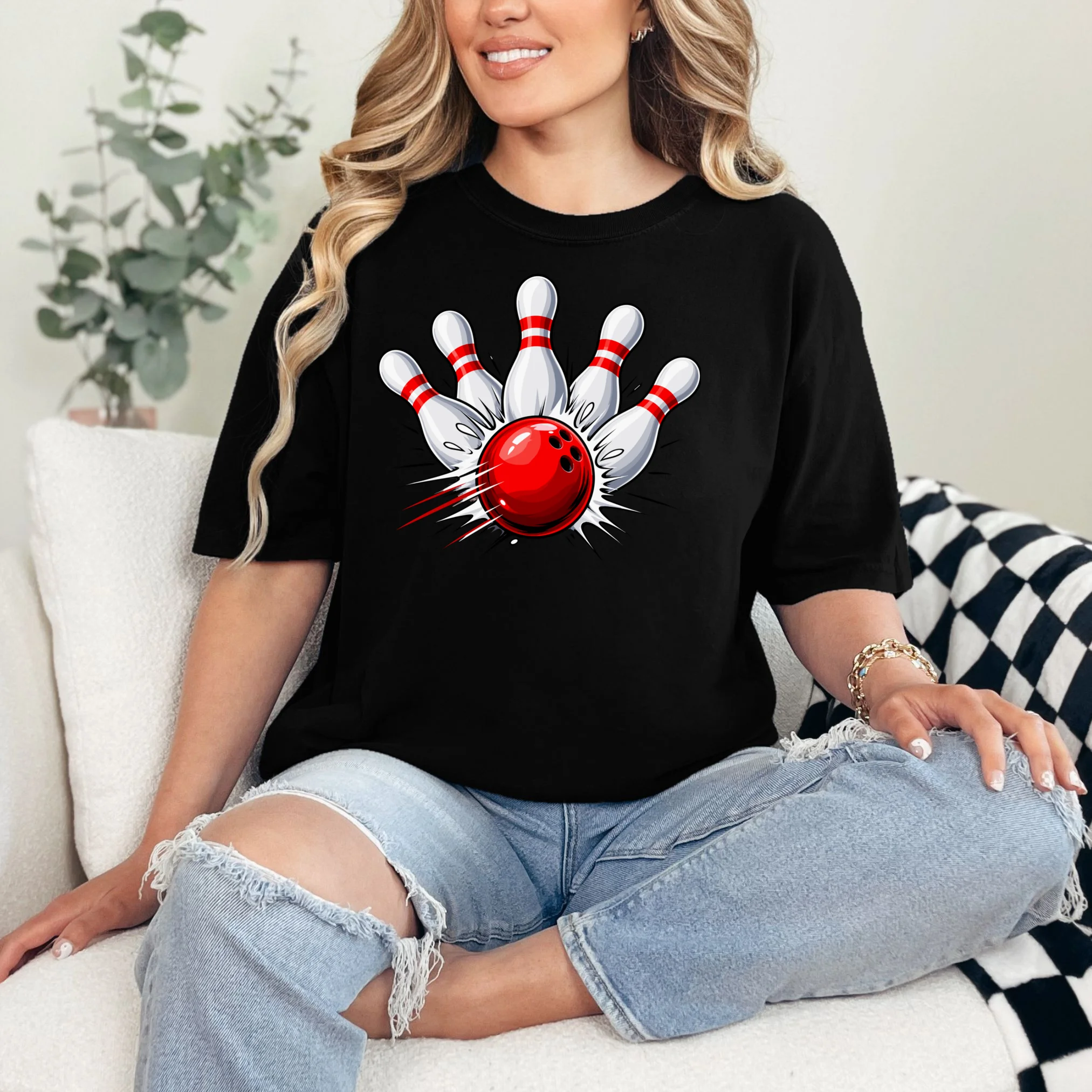 Bowling Team Name Personalized Custom Gift - Custom Bowling Pins & Ball Team Design Comfort Colors Unisex T-Shirt - Front 1