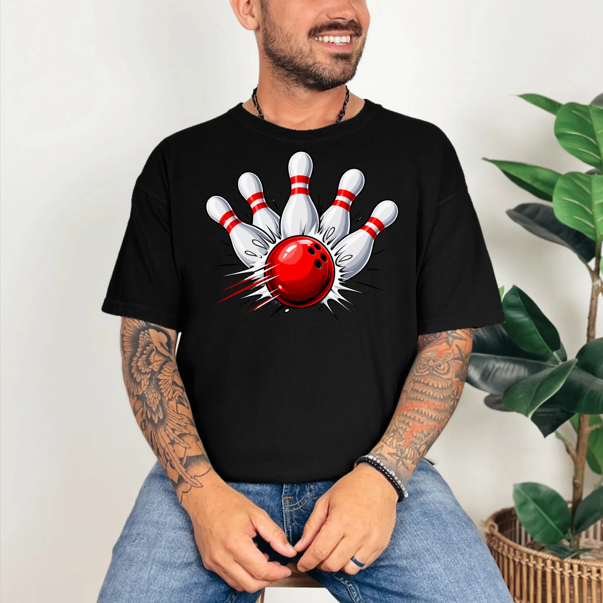 Bowling Team Name Personalized Custom Gift - Custom Bowling Pins & Ball Team Design Comfort Colors Unisex T-Shirt - Front 2