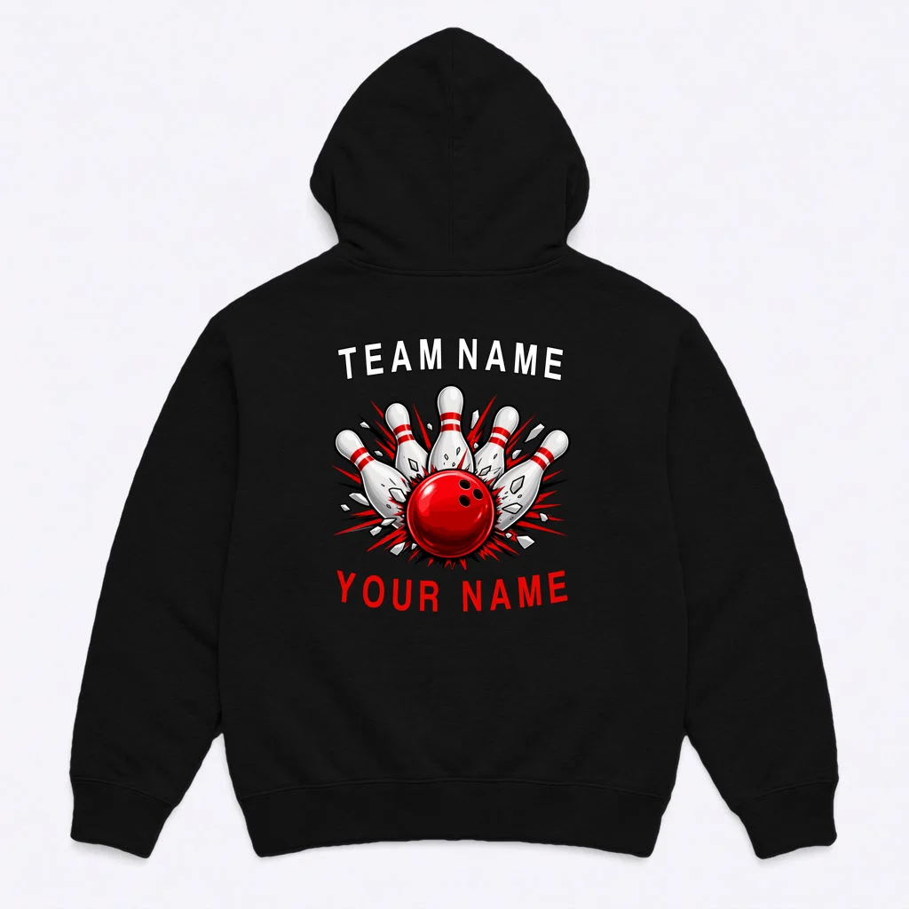 Bowling Team Name Personalized Custom Gift - Custom Bowling Pins & Ball Team Design Men's Hoodie - Back