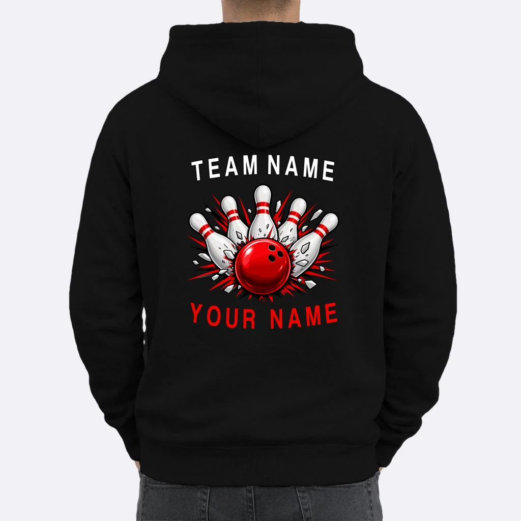 Bowling Team Name Personalized Custom Gift - Custom Bowling Pins & Ball Team Design Men's Hoodie - Back 1