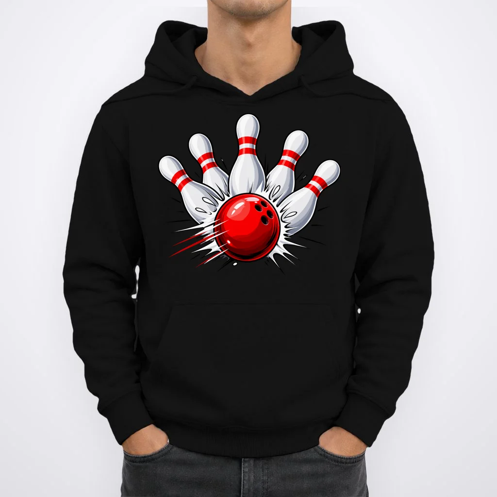Bowling Team Name Personalized Custom Gift - Custom Bowling Pins & Ball Team Design Men's Hoodie - Front 1