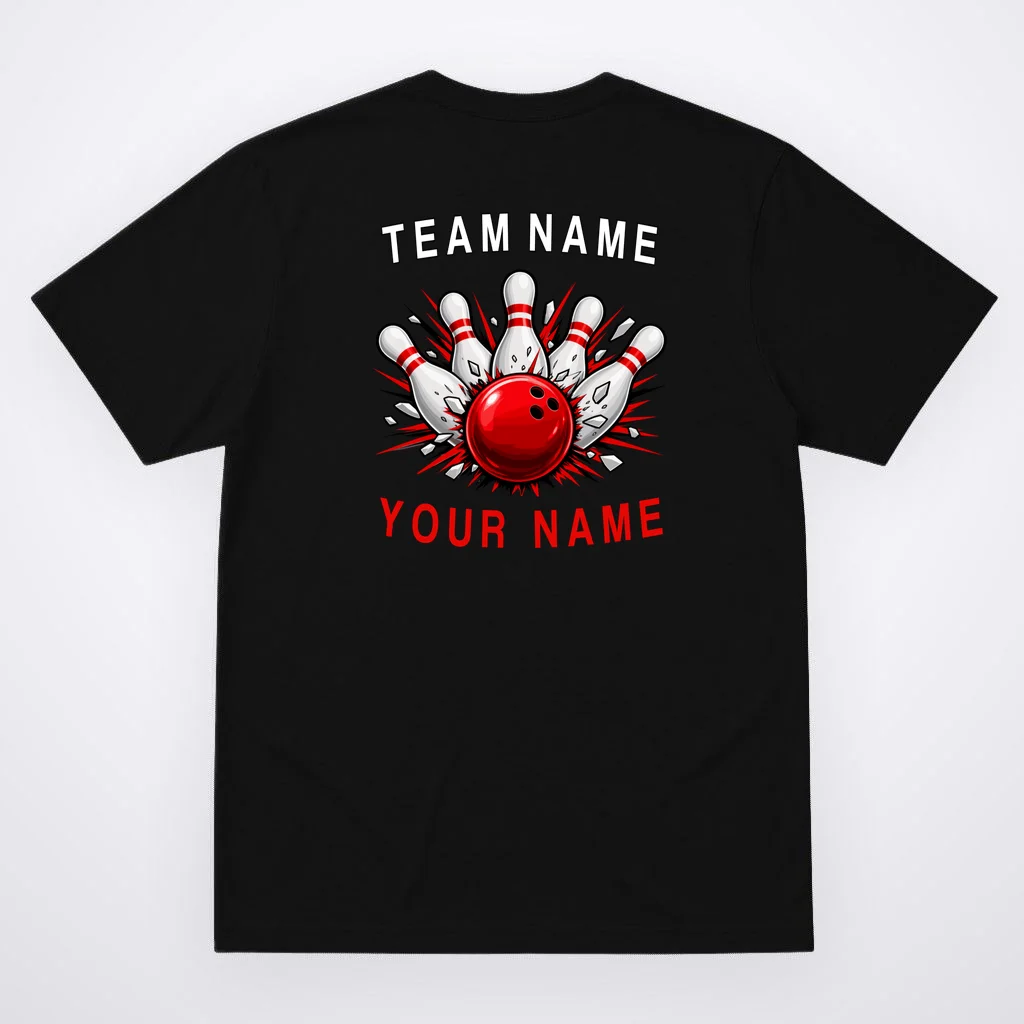 Bowling Team Name Personalized Custom Gift - Custom Bowling Pins & Ball Team Design Men's T-Shirt - Back