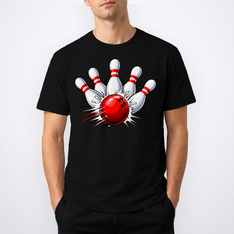 Bowling Team Name Personalized Custom Gift - Custom Bowling Pins & Ball Team Design Men's T-Shirt - Front 1