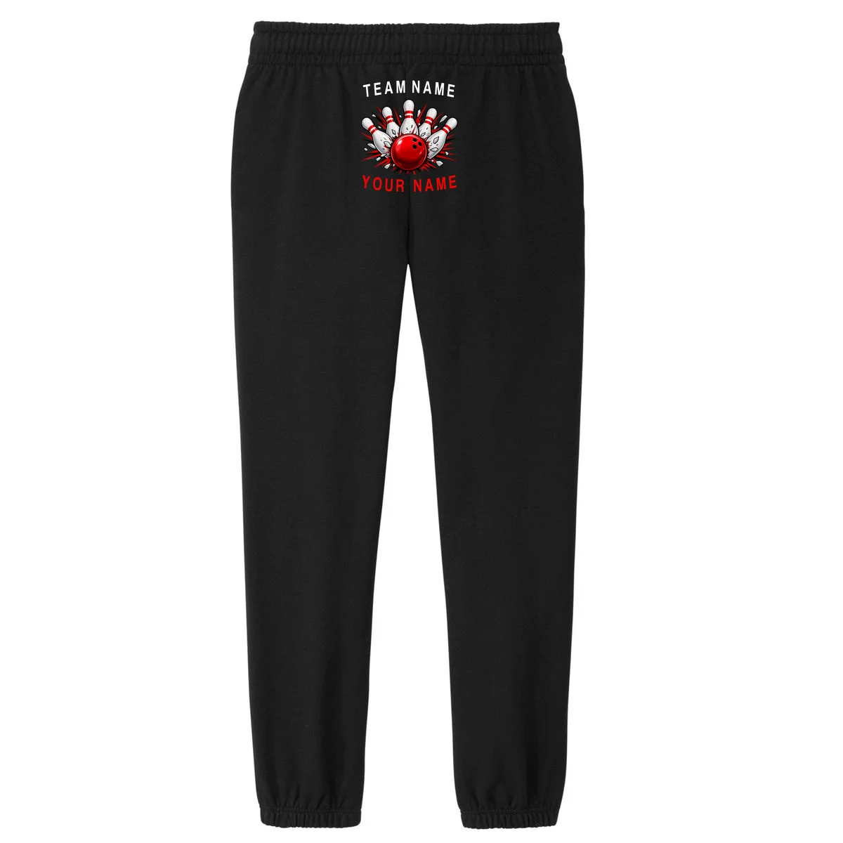 Bowling Team Name Personalized Custom Gift - Custom Bowling Pins & Ball Team Design Women's Fleece Sweatpants - Back - Close-up