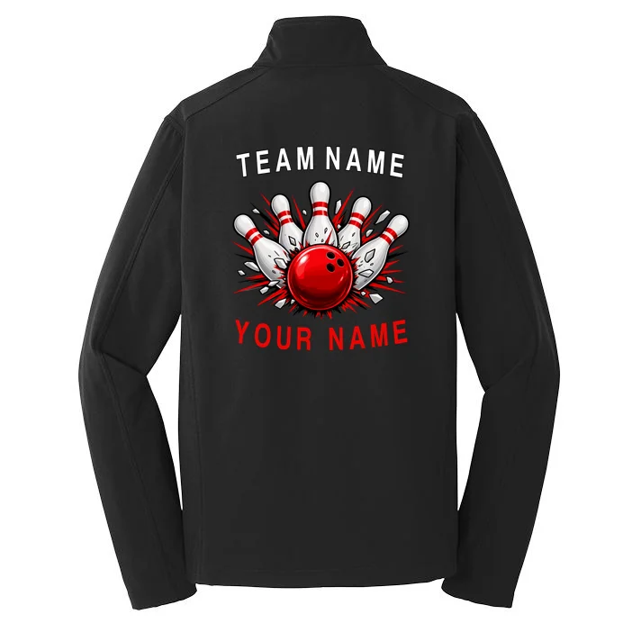 Bowling Team Name Personalized Custom Gift - Custom Bowling Pins & Ball Team Design Men's Soft Jacket - Back - Close-up