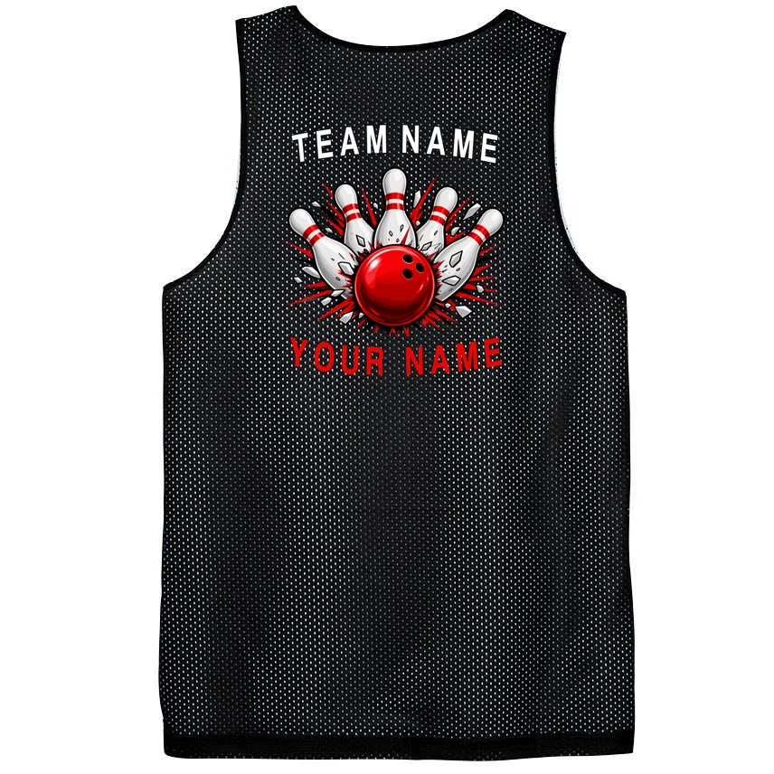 Bowling Team Name Personalized Custom Gift - Custom Bowling Pins & Ball Team Design Men's Basketball Jersey - Back - Close-up